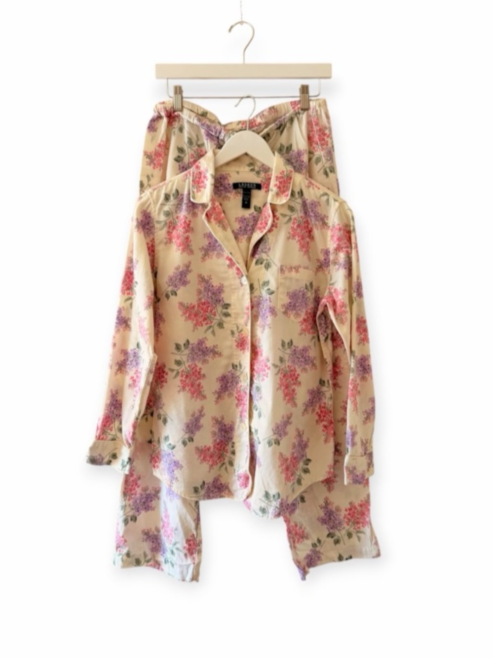 Lauren Ralph Lauren Floral Pink Purple Embroidered logo button down Pajama Set M